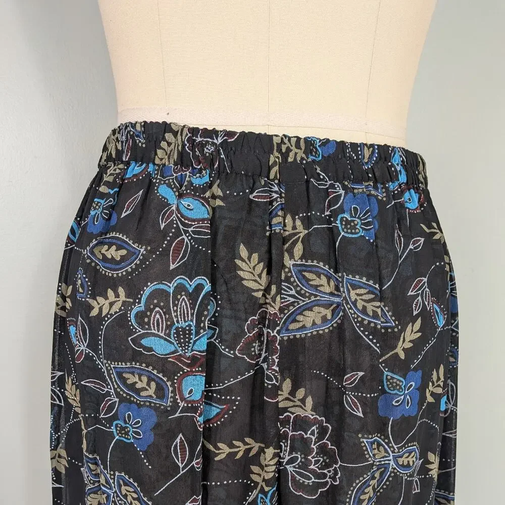 Floral Maxi Skirt M Black Multi Reversible Y2K Whimsigoth Pull On Witchy Dark